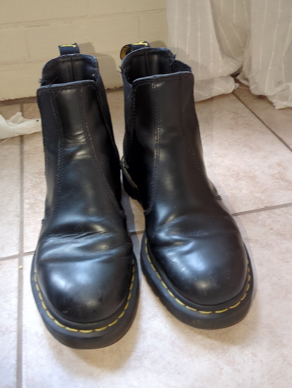 Dr. Martens Black Leather Chelsea Boots with Yellow Stitching W10 M9